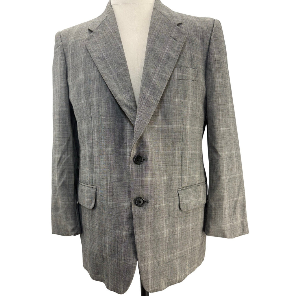 Valentino Uomo Mens Gray Windowpane Wool Blazer Sport Coat 42R Vintage