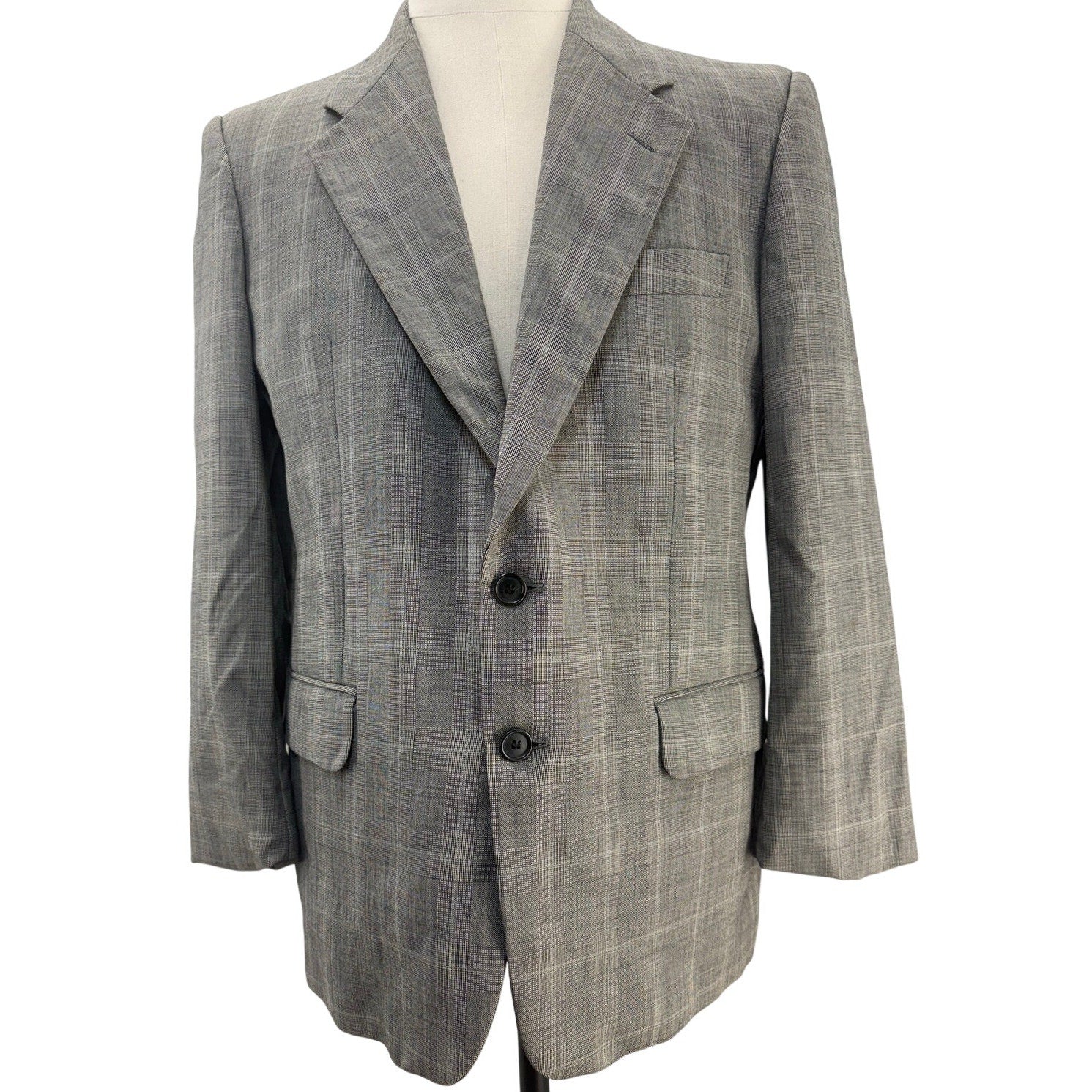 Valentino Uomo Mens Gray Windowpane Wool Blazer Sport Coat 42R Vintage