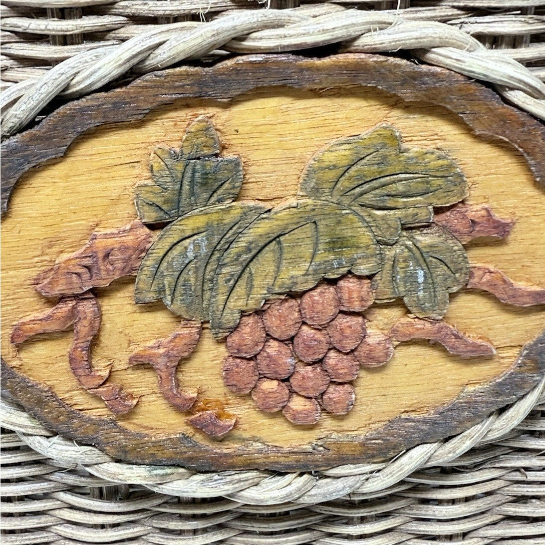 Vintage 80s French Country Wicker Basket Magazine Holder Basket Apple Accent