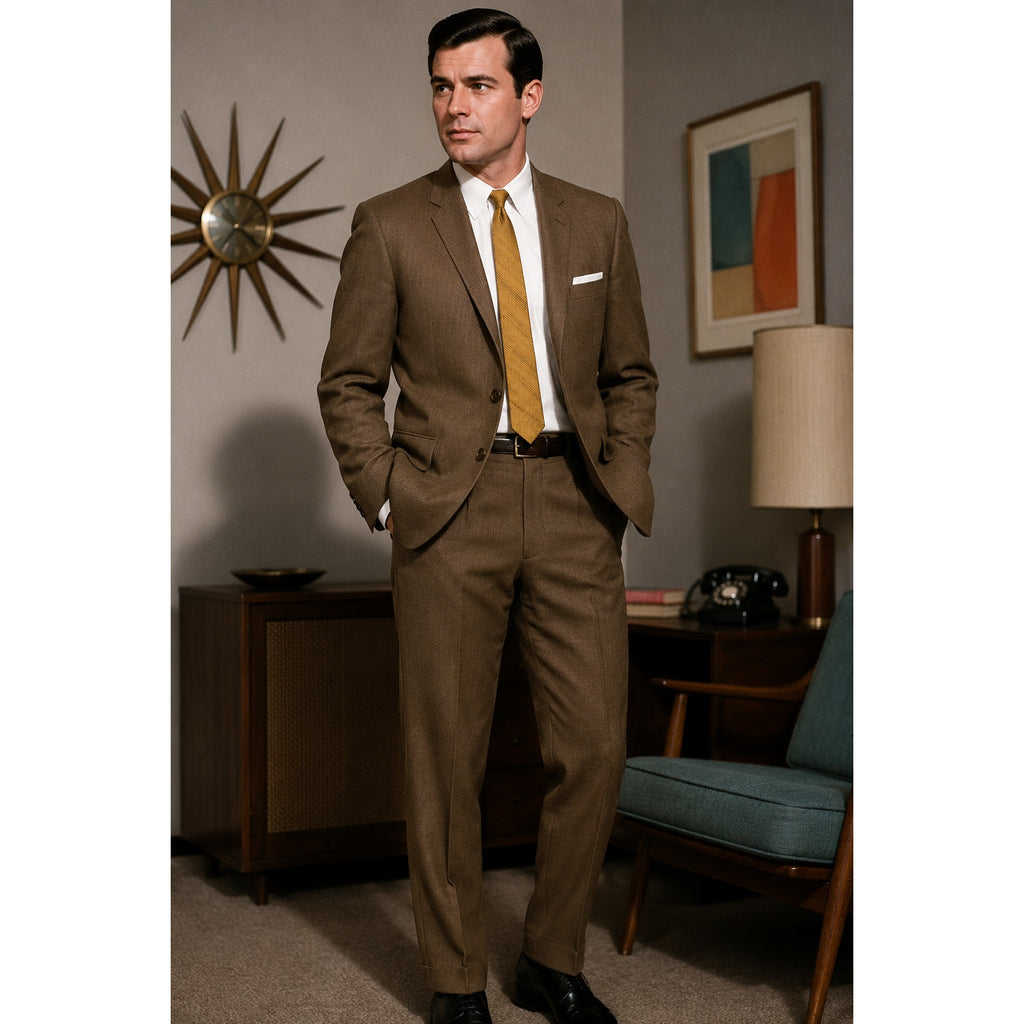 Vintage 1960s Fashion Craft Brown Gold Terylene Polyester Skinny Tie