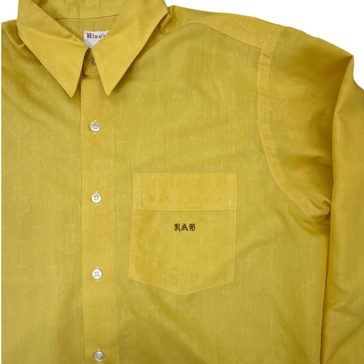 Vintage 70s Women's Large Hiras Ltd Yellow Silk Cotton Dress Shirt
