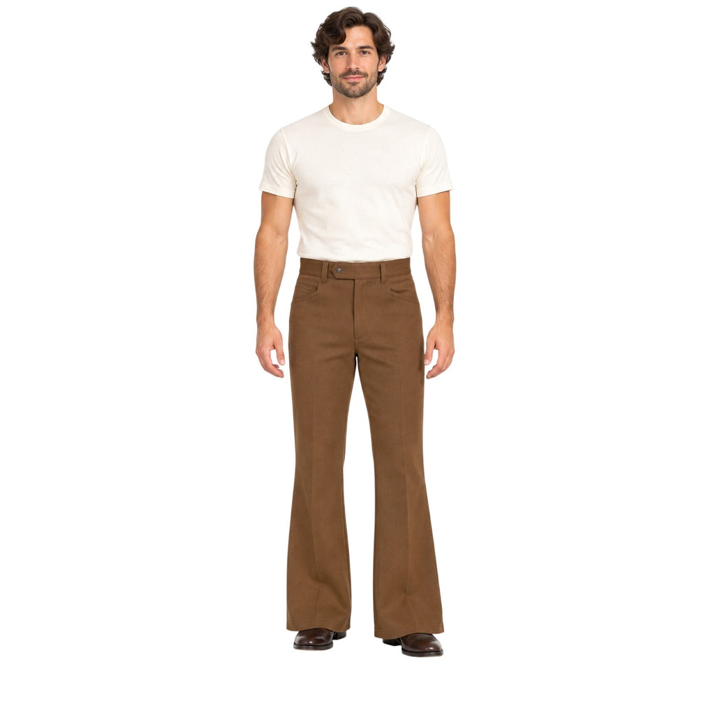 Vintage 70s Brown Polyester Doubleknit Flare Leisure Pants Mens Large 36x31