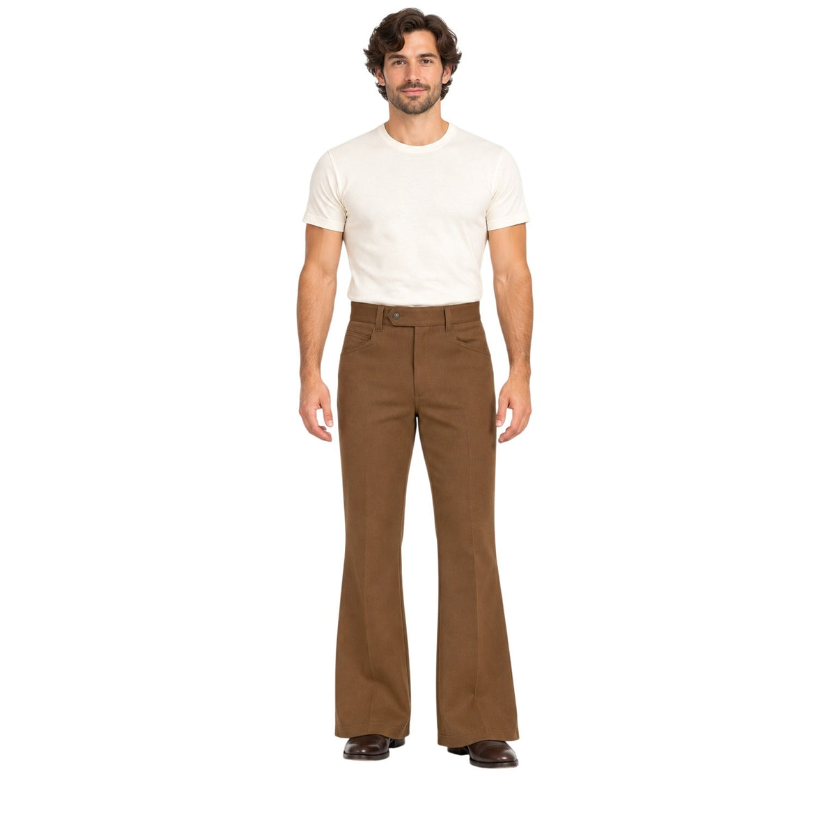 Vintage 70s Brown Polyester Doubleknit Flare Leisure Pants Mens Large 36x31