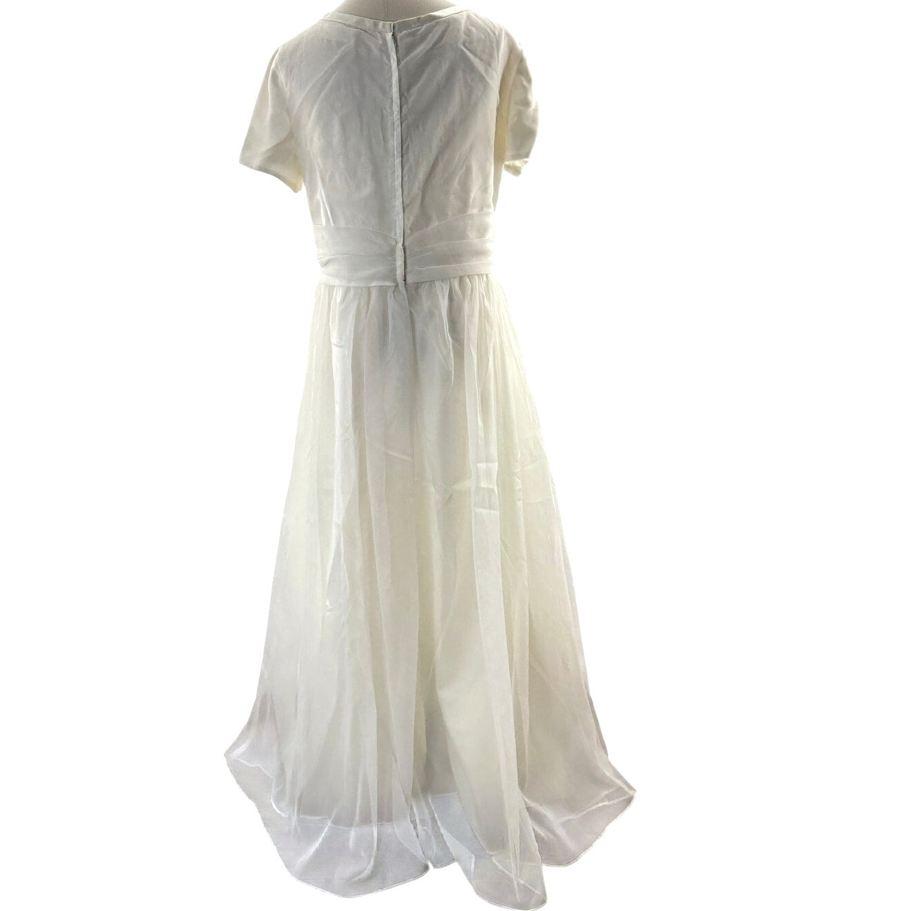 Vintage 70s White Chiffon Wedding Dress Sheer Overlay Boho Bridal Gown