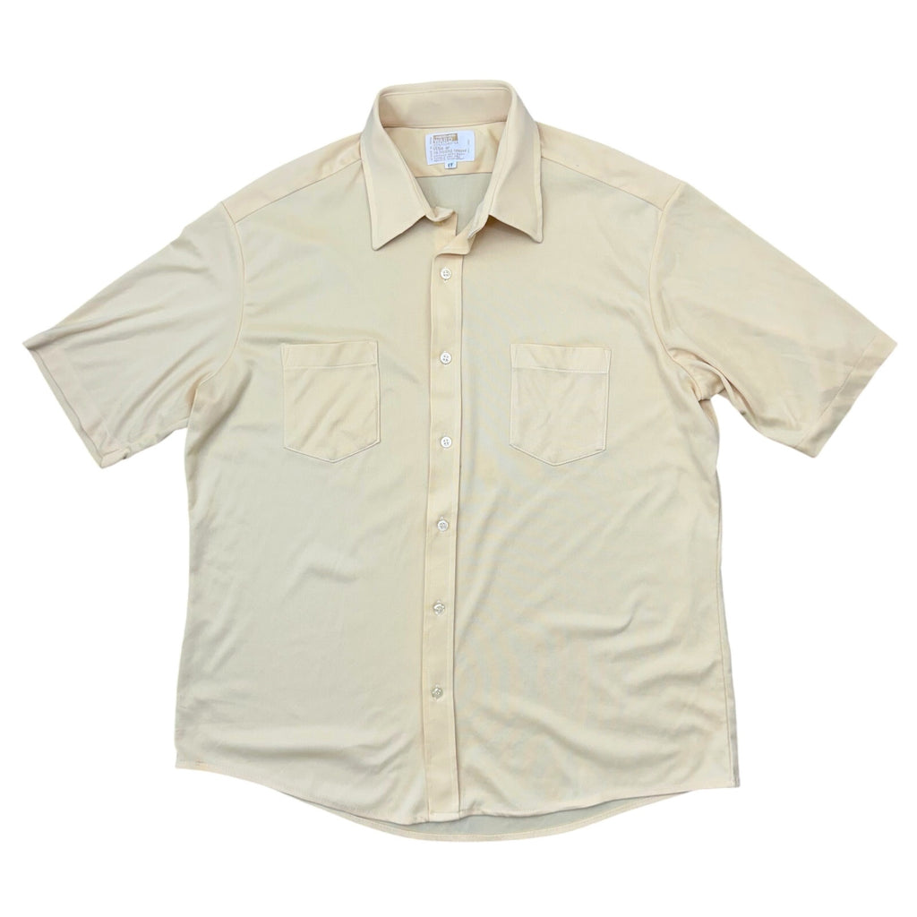 Vintage 70s Mens Large Montgomery Ward Gold Poly Knit Shirt 46 Chest