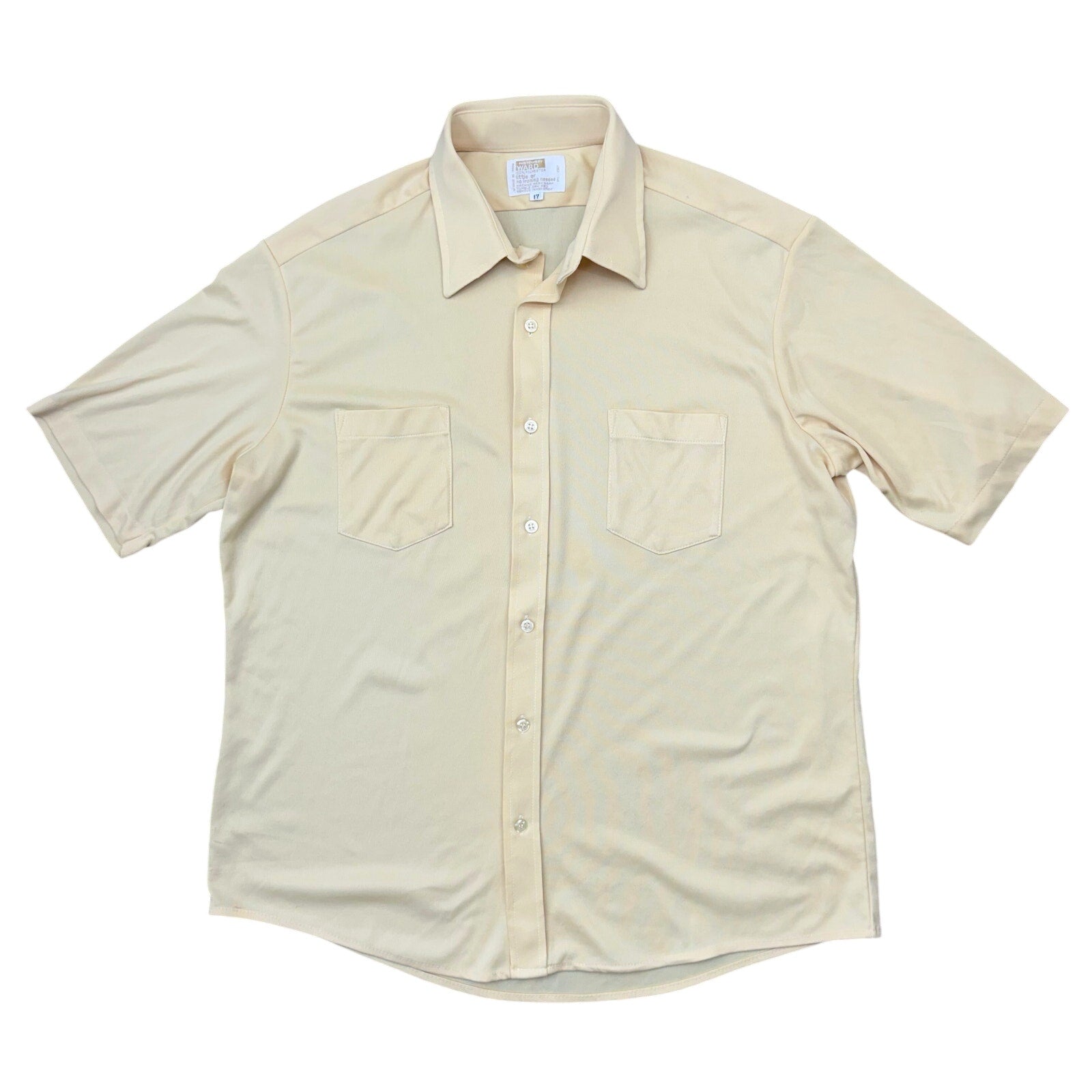 Vintage 70s Mens Large Montgomery Ward Gold Poly Knit Shirt 46 Chest