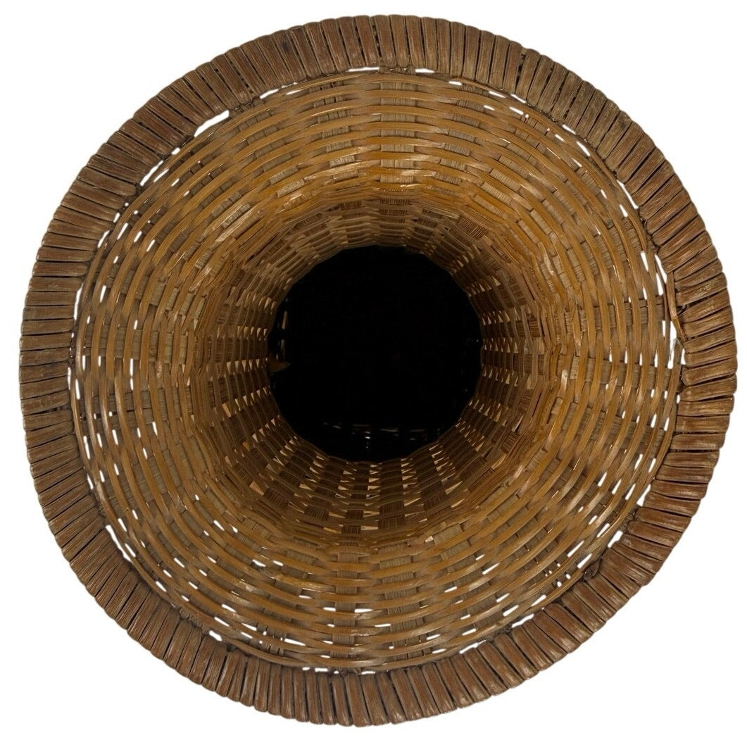 Vintage 70s Hand Woven Wicker Bamboo Bottle Vase 12 Boho MCM Decor