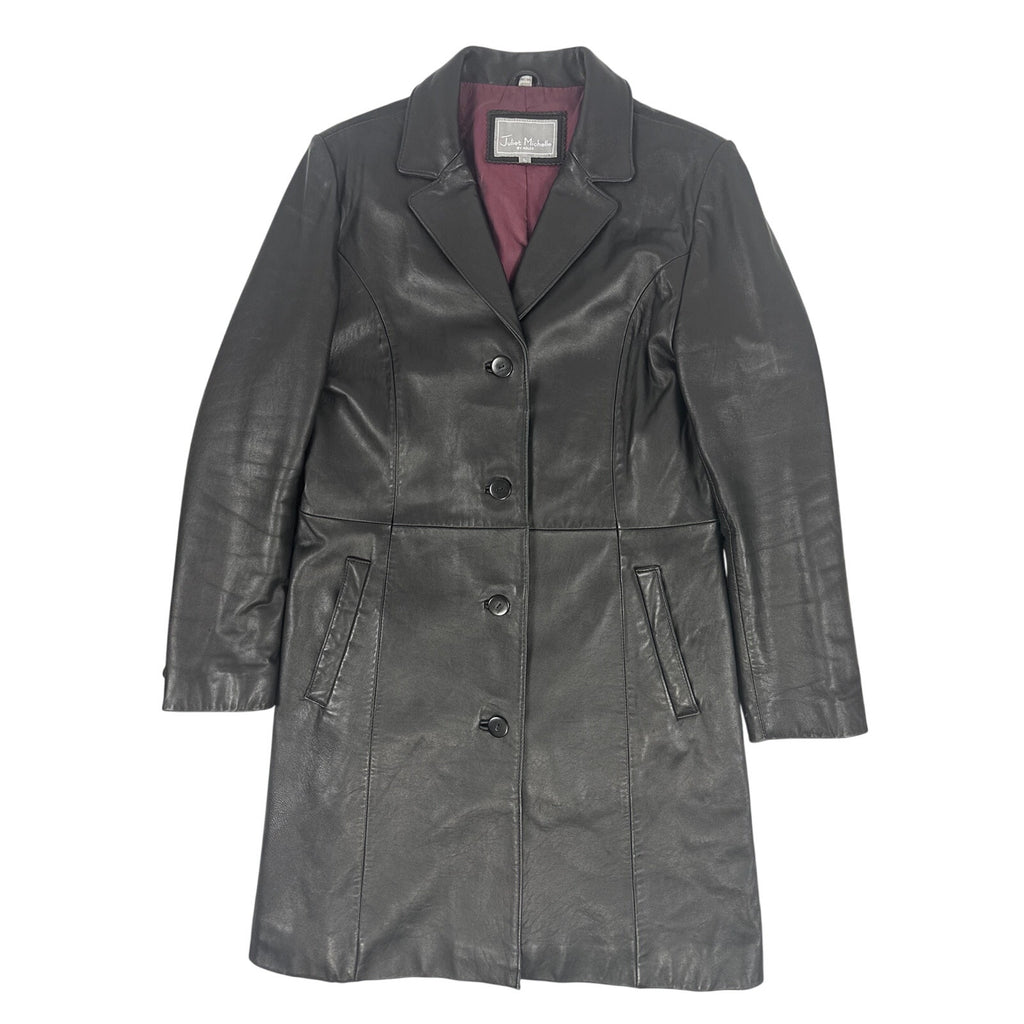 Vintage 90s Juliette Michelle by Adler Black Leather Trench Coat Women's Medium