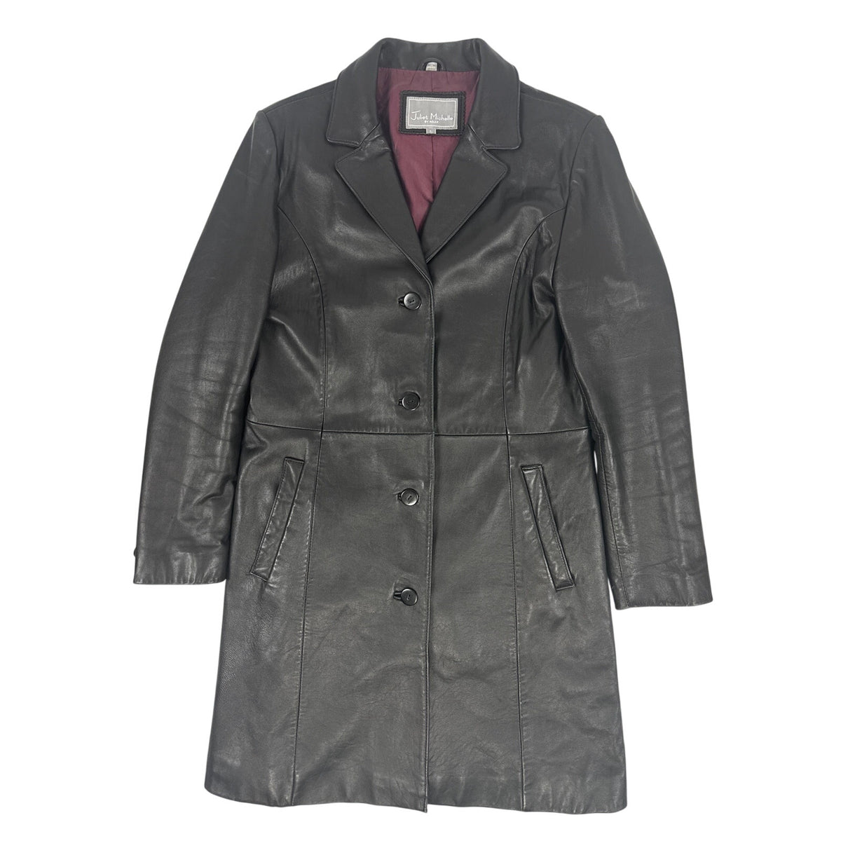 Vintage 90s Juliette Michelle by Adler Black Leather Trench Coat Women's Medium