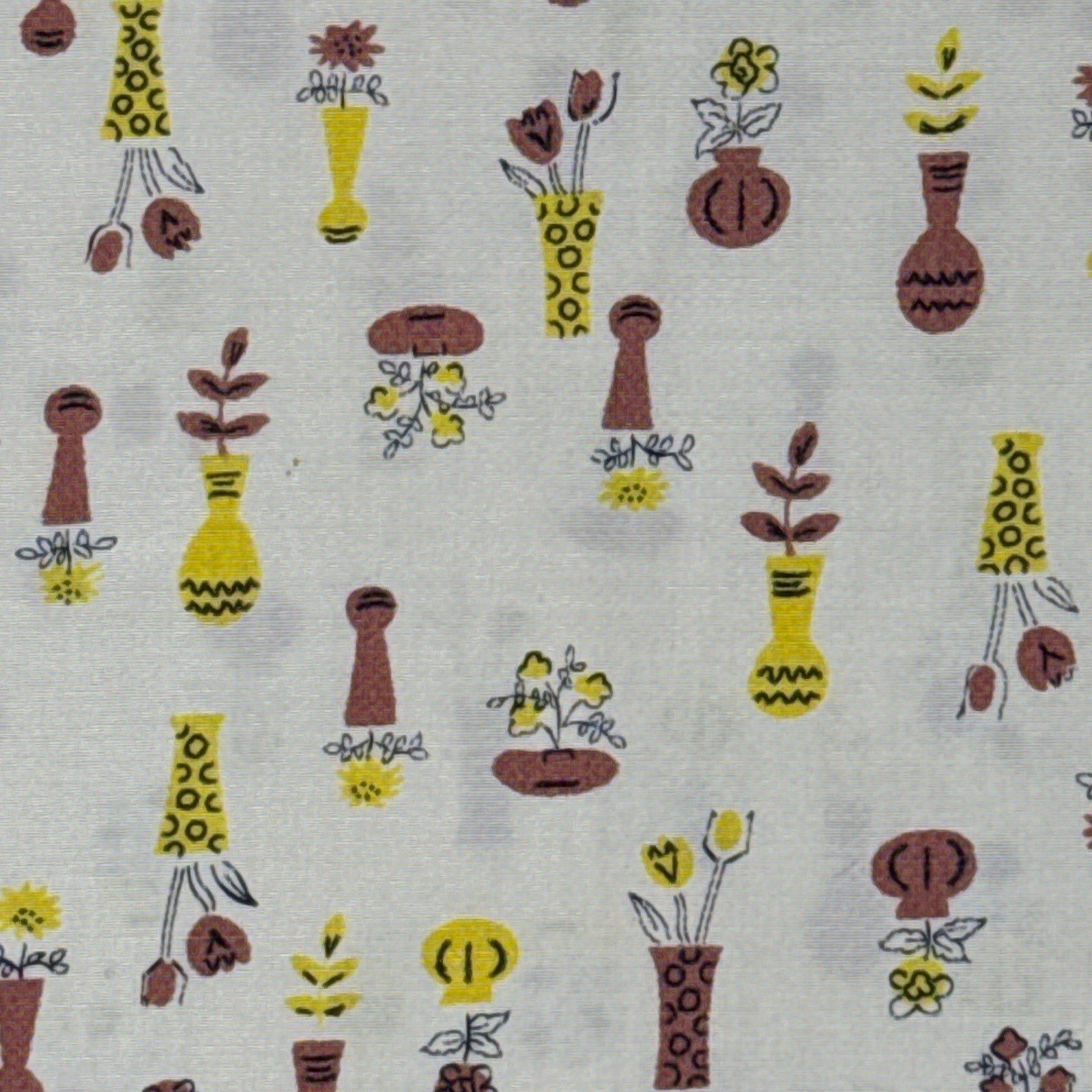 Fabric 1960s Blend Fabric Cream Vase Floral Print 160” Yardage
