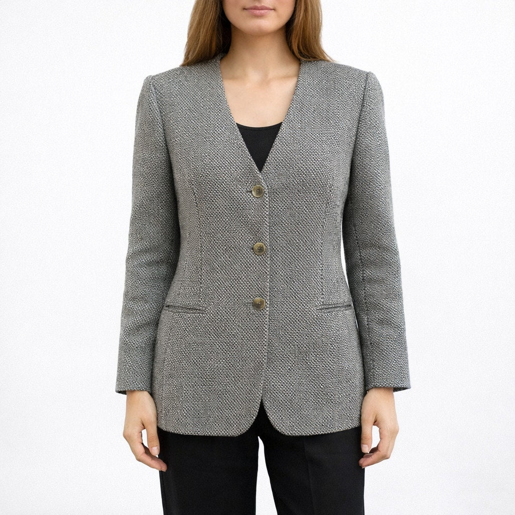 Vintage 90s Bill Burns NY Women’s 6 Herringbone Wool Cashmere Tweed Blazer USA