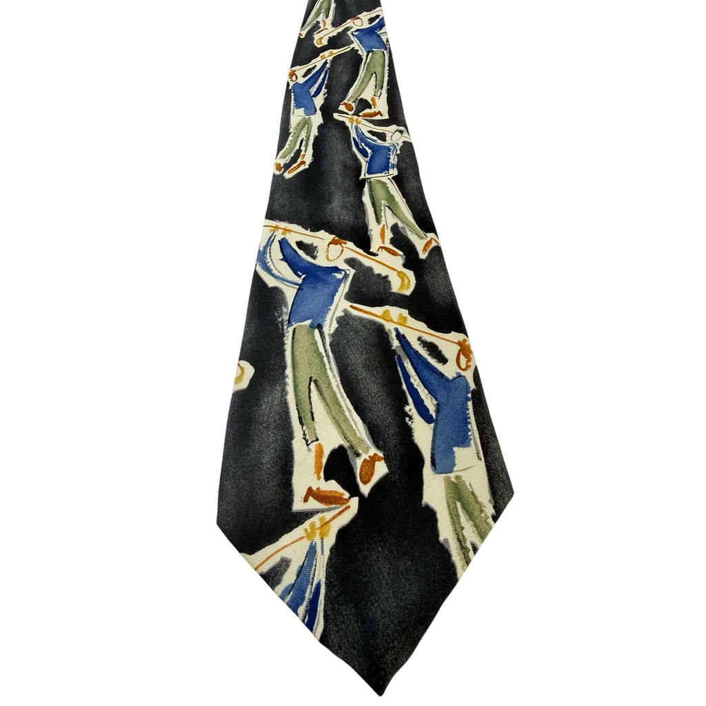 Vintage 90s T-Time Golf Silk Necktie USA Made Wide Artistic Mens Tie 59x4