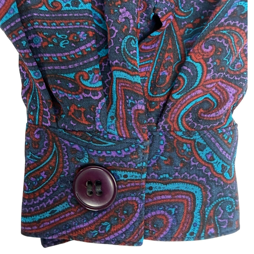 Vintage Liz Claiborne Silk Paisley Dress Purple Pleated A-Line 80s 90s