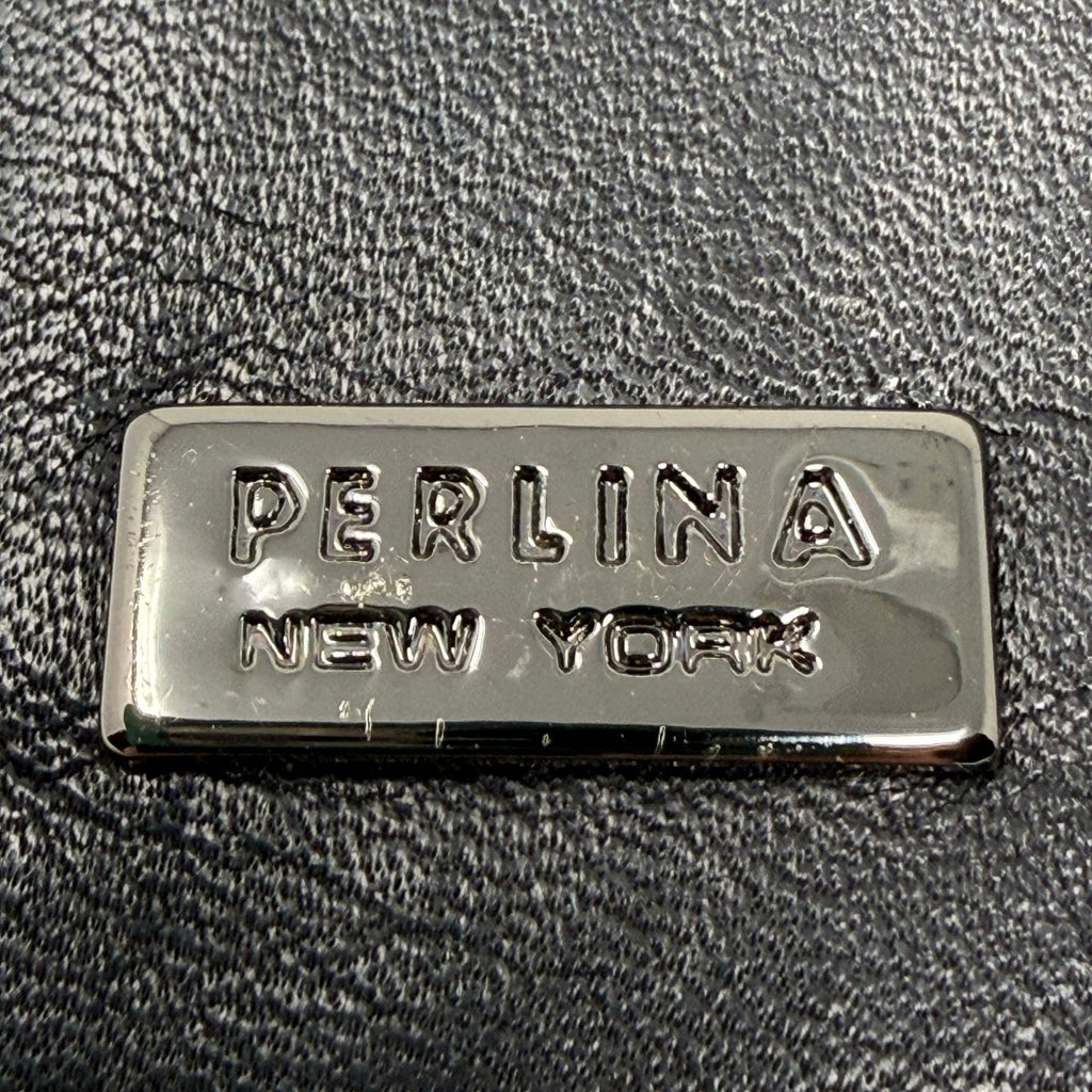 Vintage 00s Perlina New York Black Leather Wallet Clutch Organizer Zip Pocket