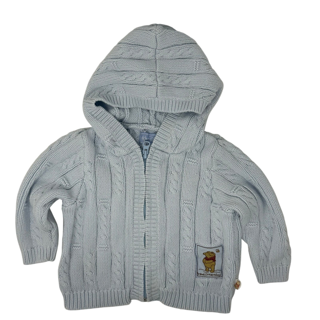 Vintage 00s Disney Winnie the Pooh Baby 0-6 Months Hooded Zip Sweater Blue