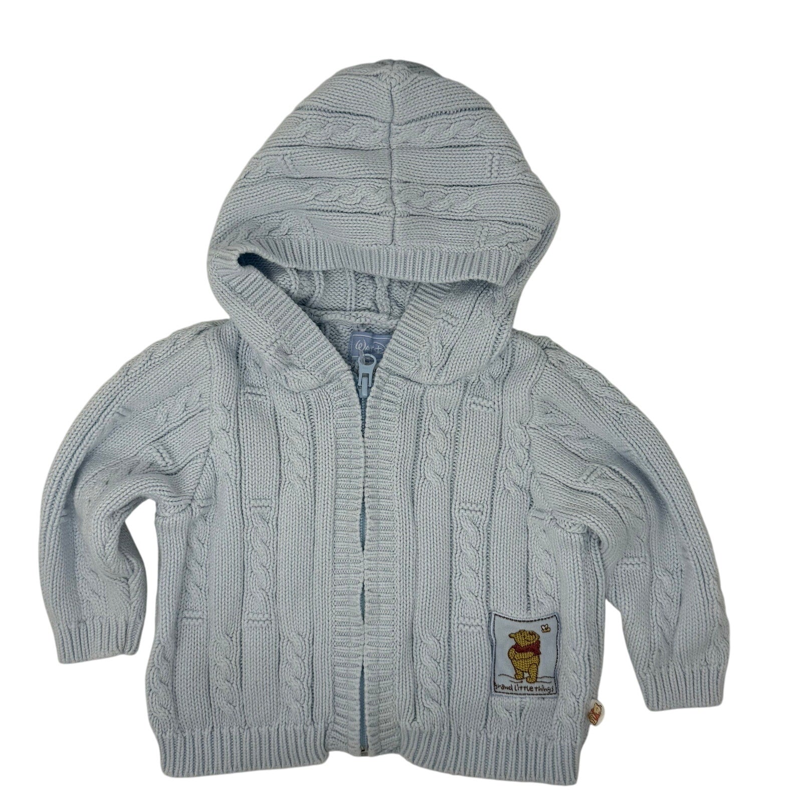 Vintage 00s Disney Winnie the Pooh Baby 0-6 Months Hooded Zip Sweater Blue