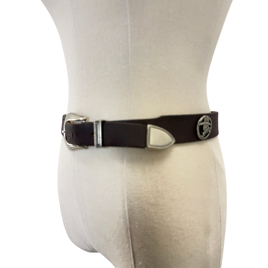 Levi's Western Leather Belt Small Brown Interchangeable Buckle Made in USA