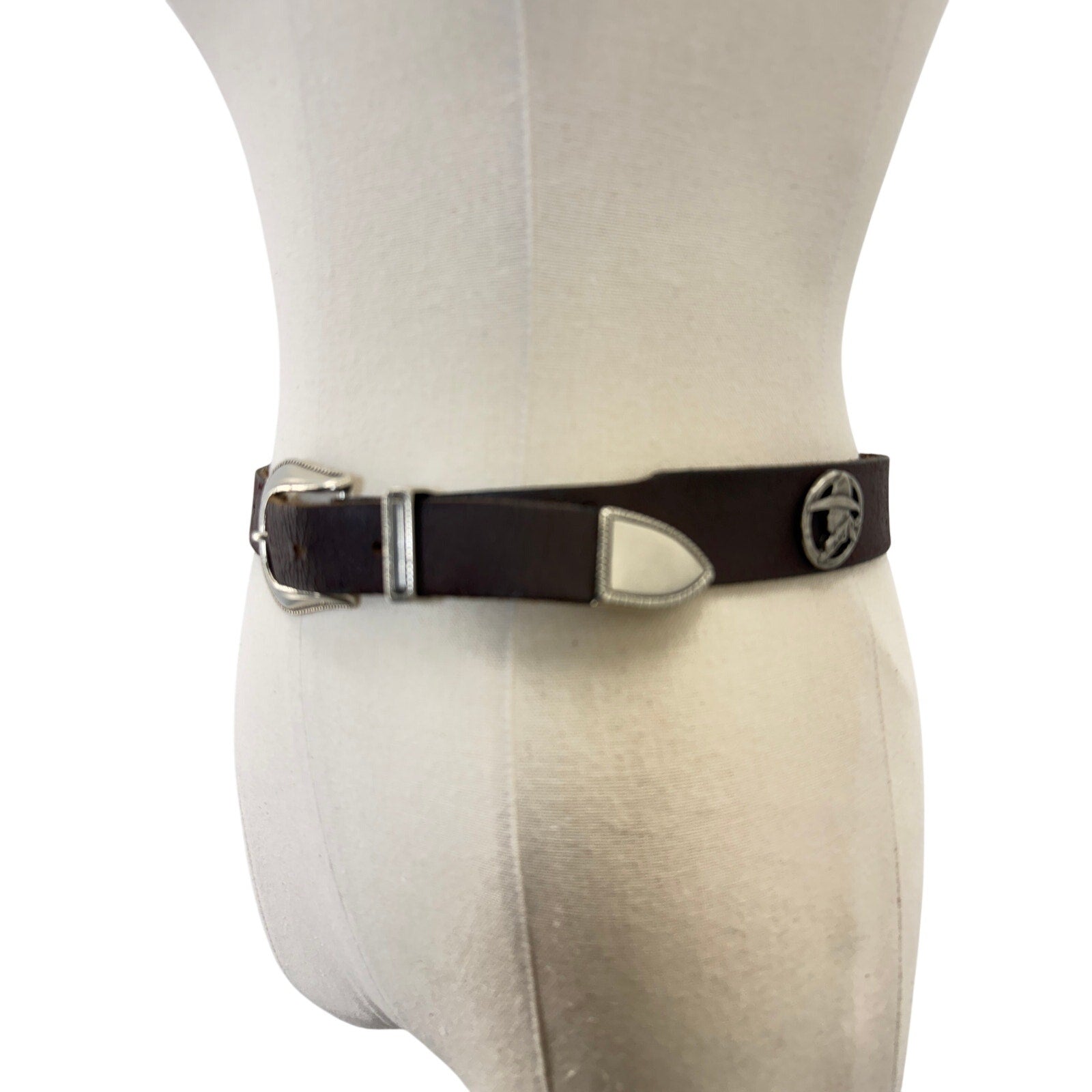 Levi's Western Leather Belt Small Brown Interchangeable Buckle Made in USA