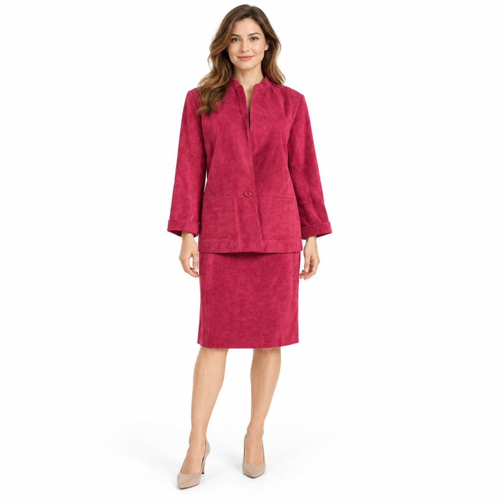 Vintage 90s Baron Peters Wine Ultrasuede Skirt Suit Set Women's Large