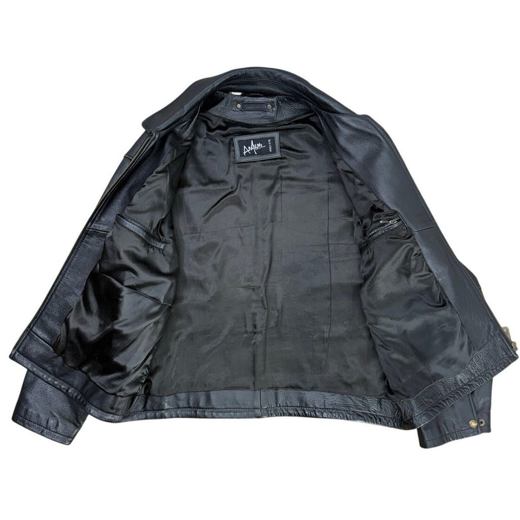 AnAum Men's 3XL Black Leather Bomber Jacket Zip Front Pakistan