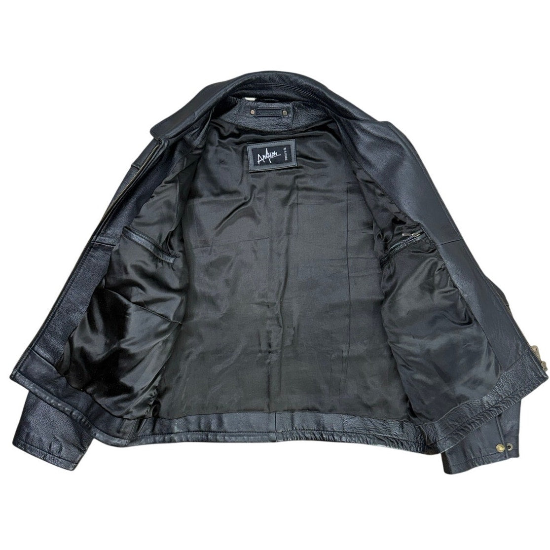 AnAum Men's 3XL Black Leather Bomber Jacket Zip Front Pakistan