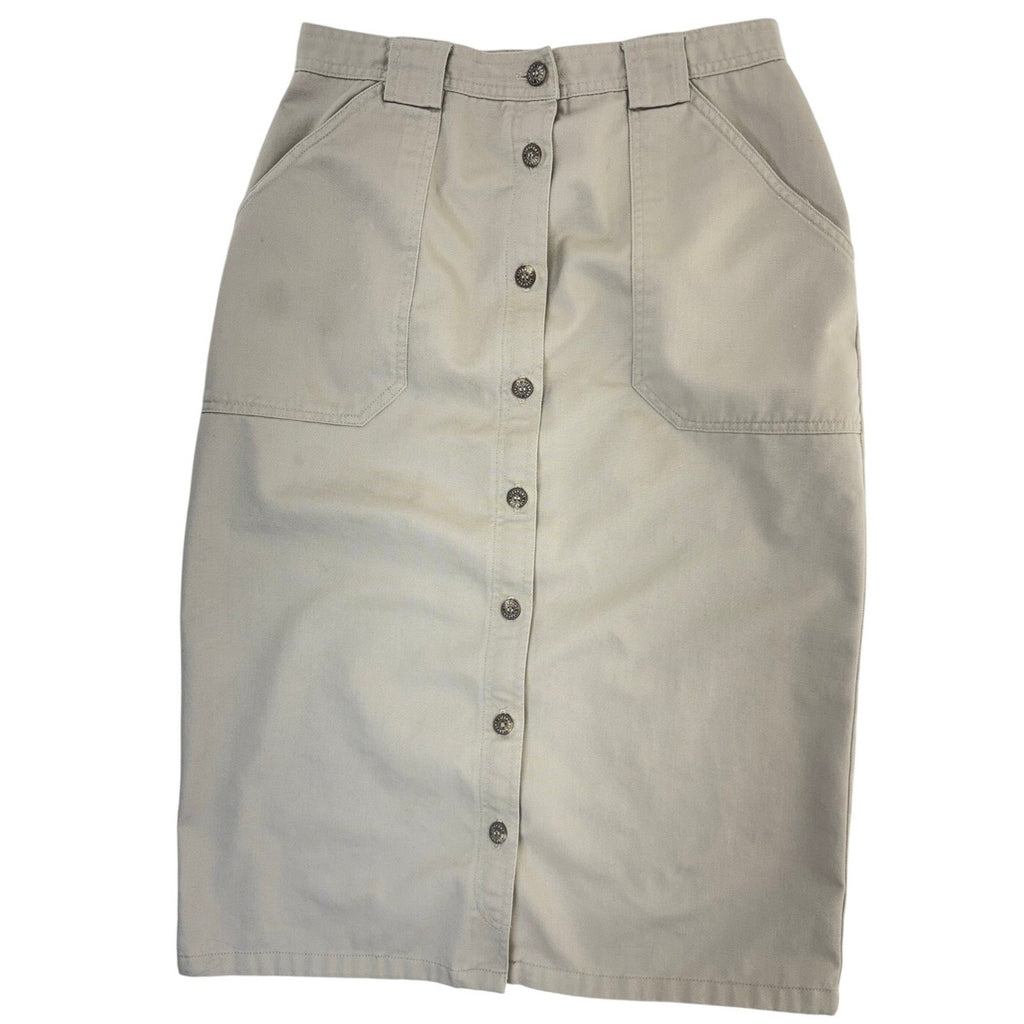 Liz Sport Khaki Button Front Midi Skirt Women's Size 10 100% Cotton