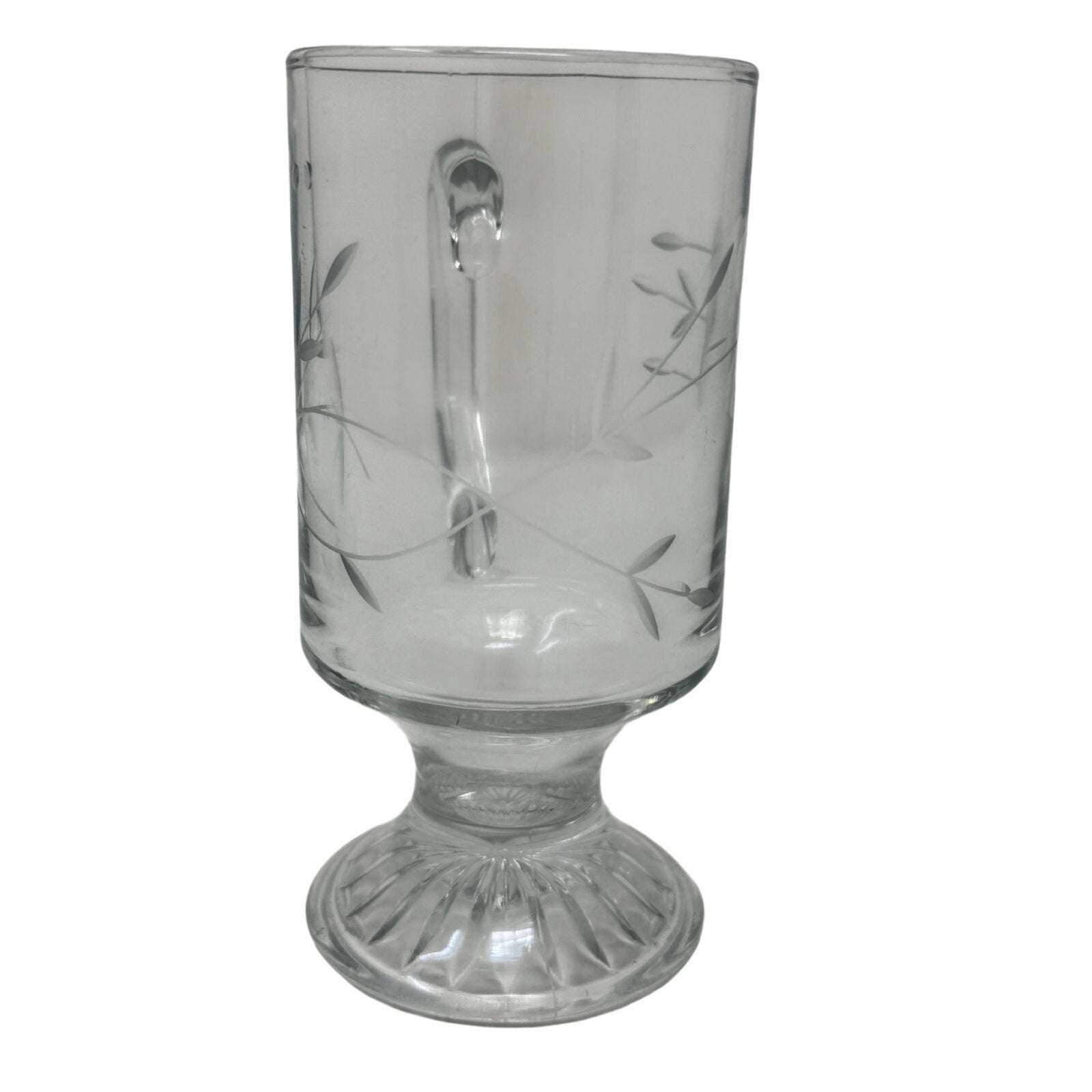 Vintage 90s Princess House Heritage Irish Etched Crystal Glass Coffee Mugs Set 2
