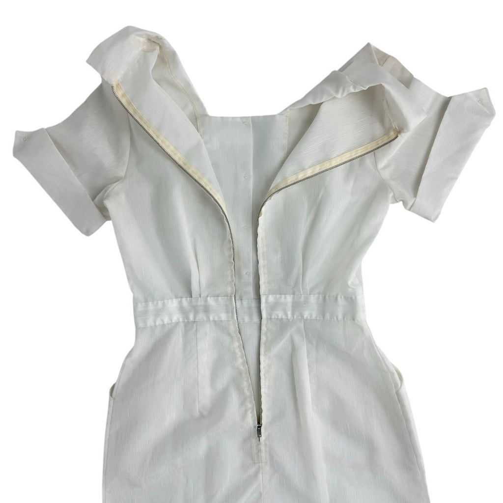 Vintage 1960s White Nurse Uniform Dress Nylon 34 Bust 26 Waist
