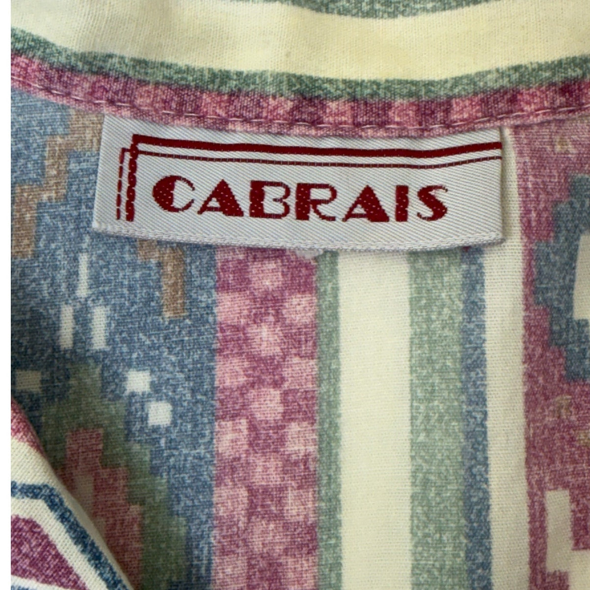 Vintage 90s Cabrais Geometric Tribal Cotton Button Front Blouse Women's Medium