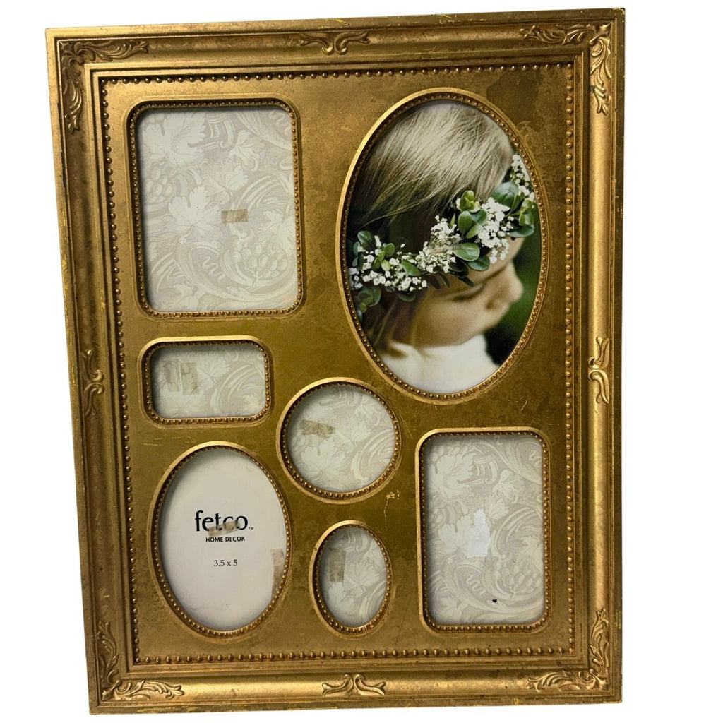 Vintage 90s Gold Multi Opening Collage Picture Frame 7 Photo Ornate 15x12