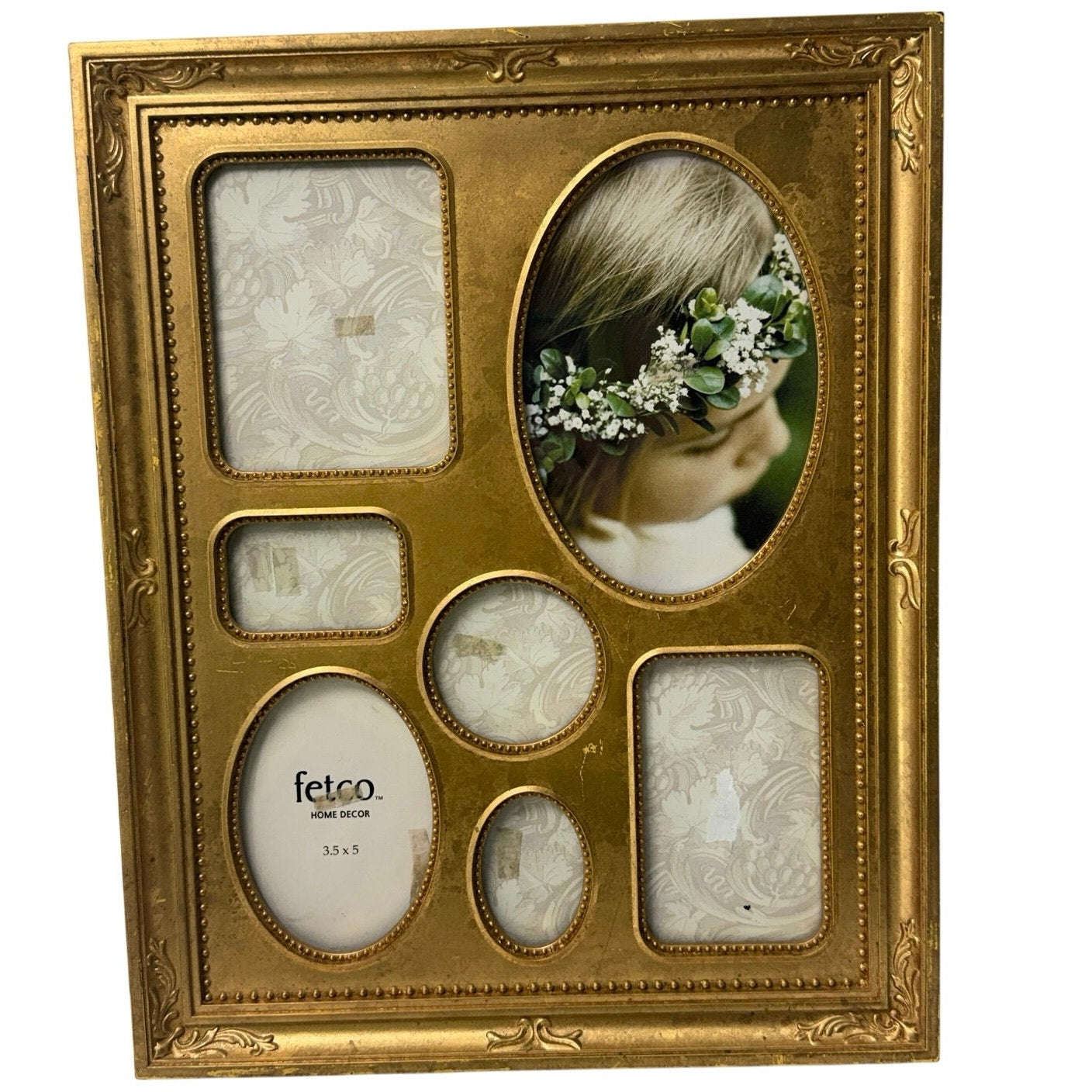 Vintage 90s Gold Multi Opening Collage Picture Frame 7 Photo Ornate 15x12