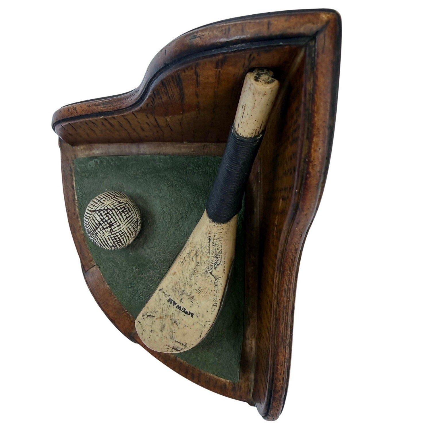Vintage 90s McEwan Club Guttaball Golf Bookend Wood Display