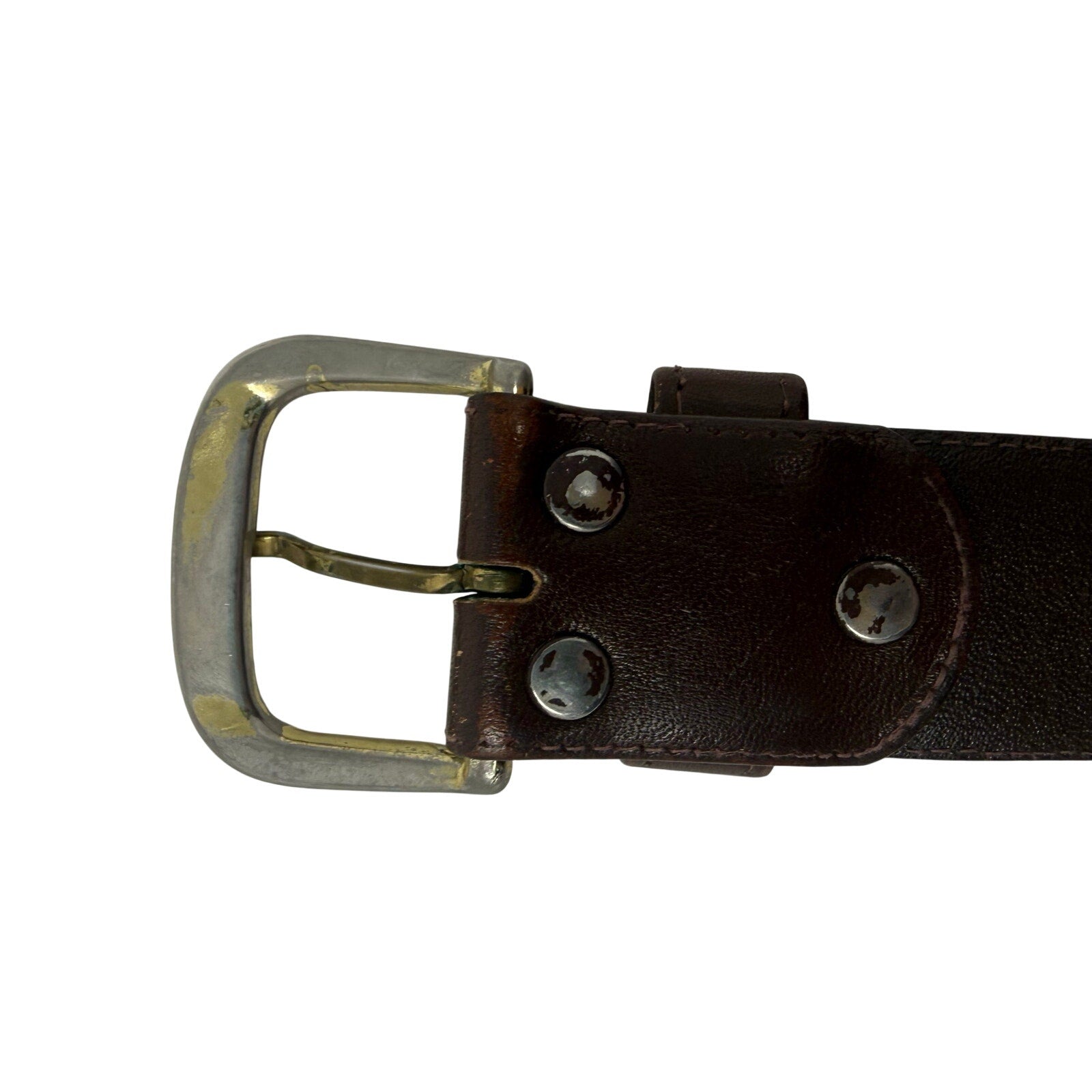 Vintage 90s Mens S/M Lejon for Nordstrom Brown Leather Belt Silver Buckle