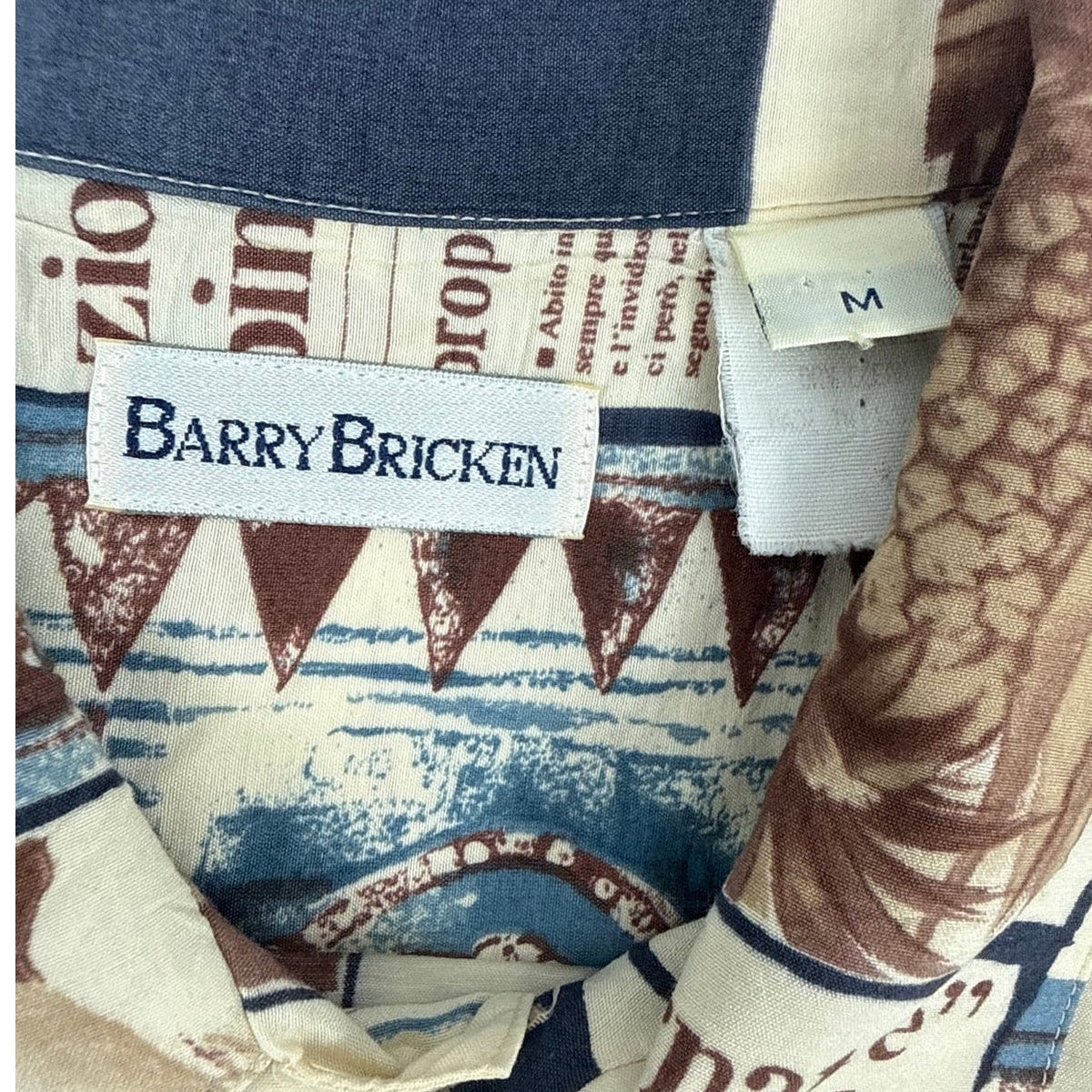 Vintage 80s Barry Bricken Navy Patchwork Rayon Shirt Men’s Medium 46 Chest