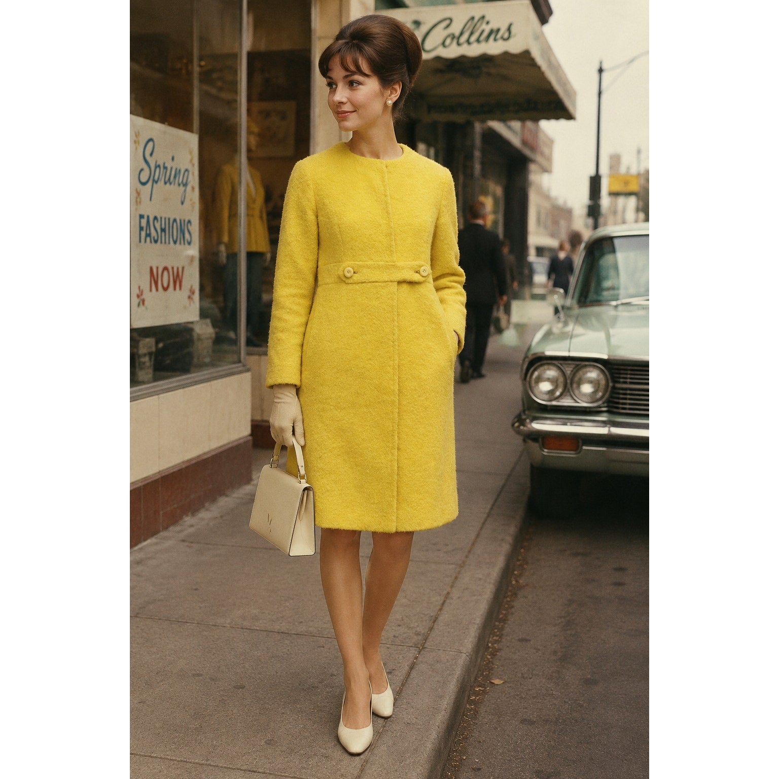 Vintage 60s Lemon Yellow Wool Car Coat Women's XS CuddleCoat Union Made