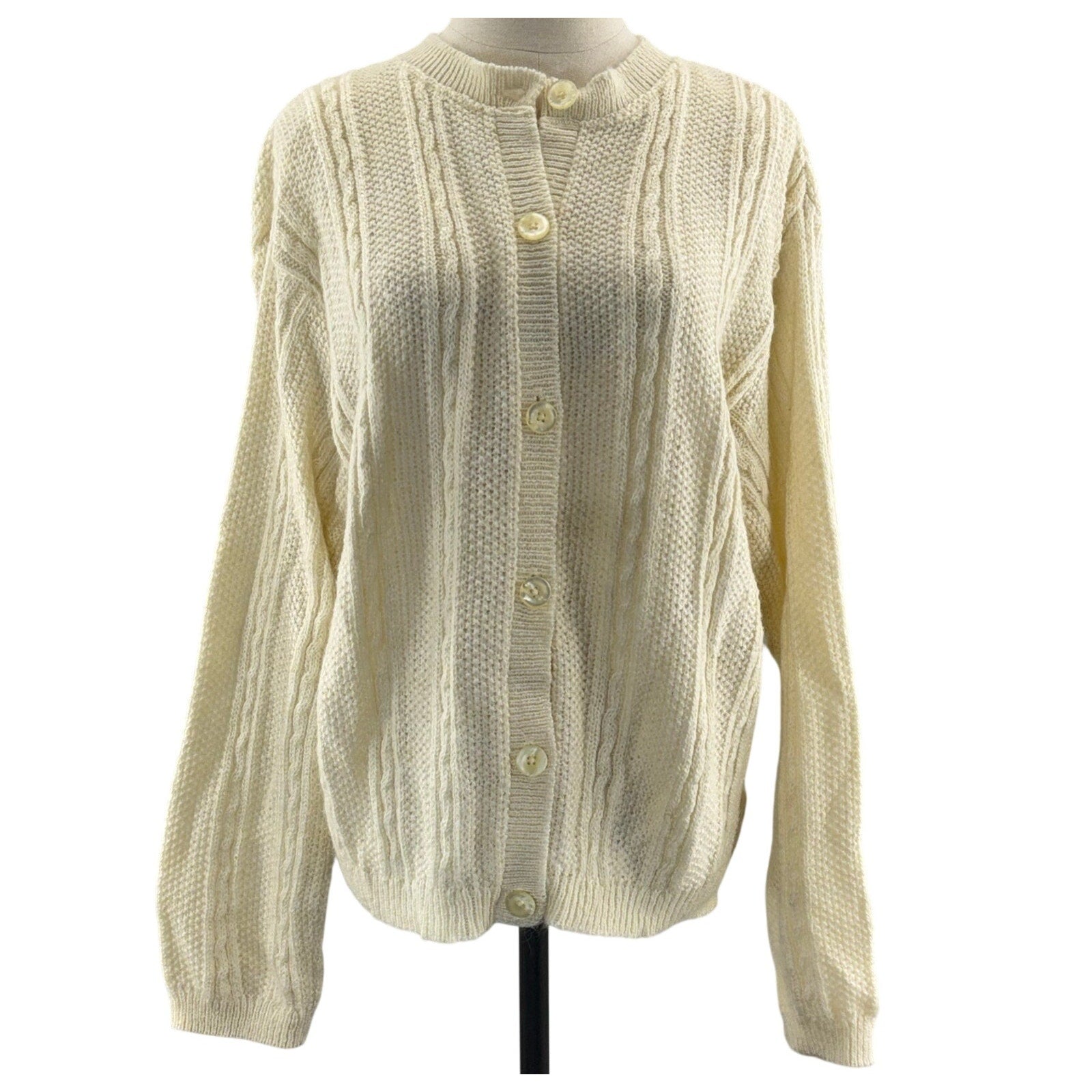 Vintage 90s L.L. Bean Mohair Blend Cardigan Sweater Women's Large Cream Ivory