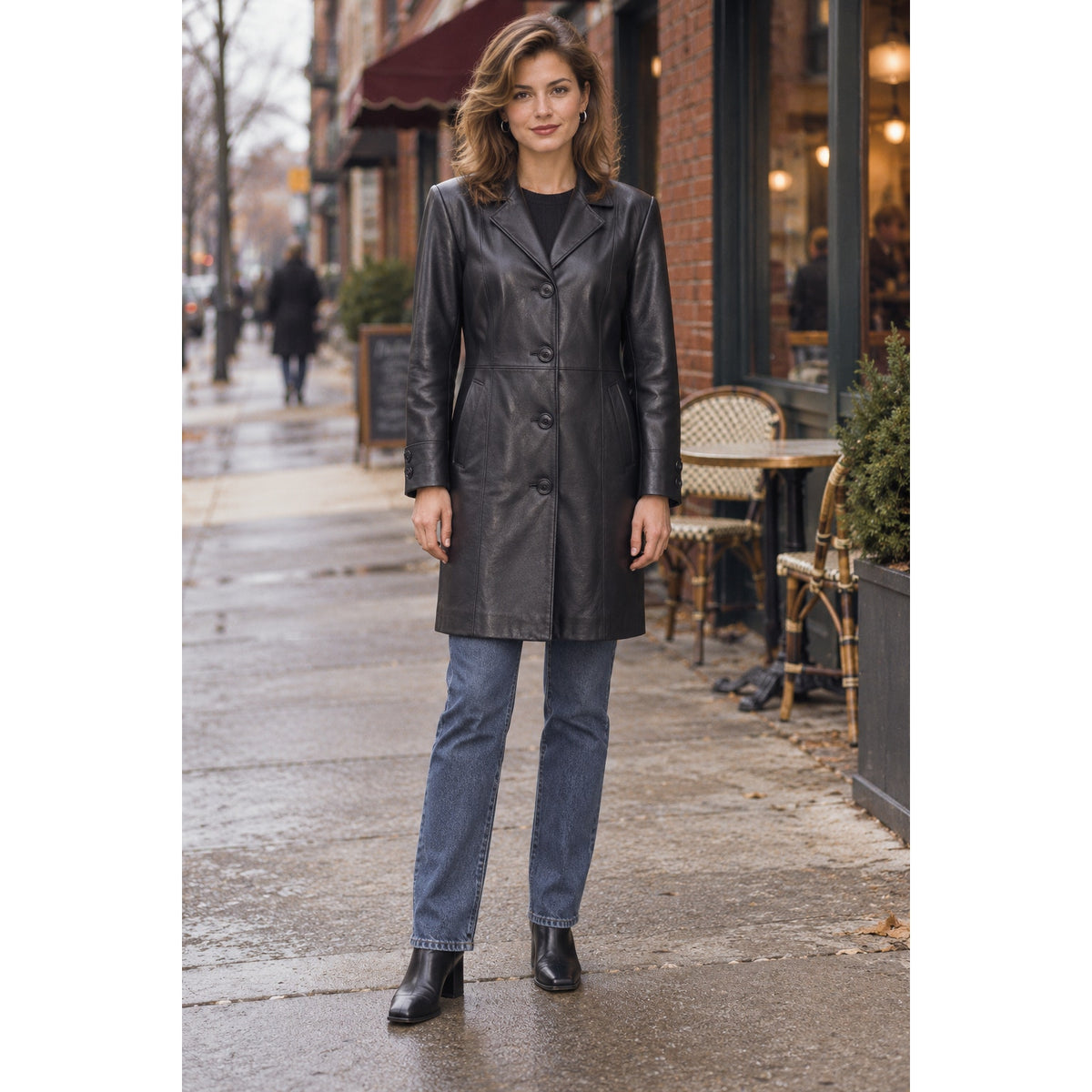Vintage 90s Juliette Michelle by Adler Black Leather Trench Coat Women's Medium