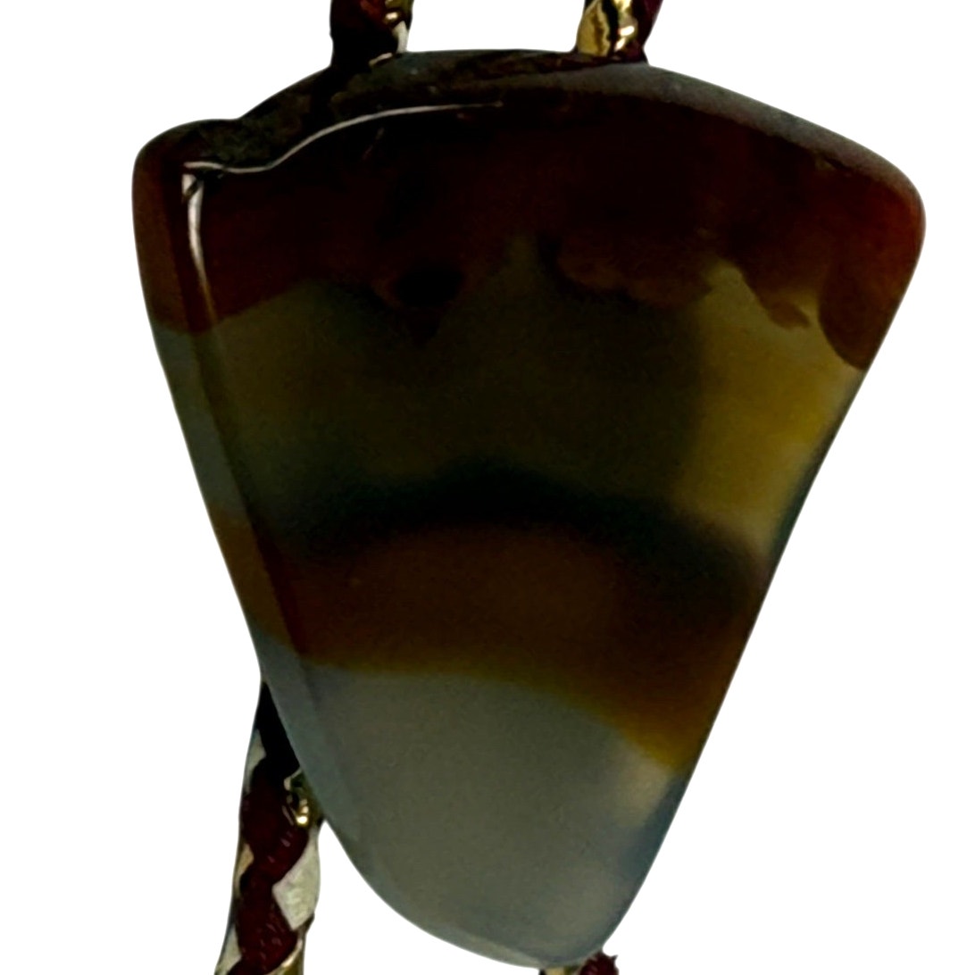 Vintage 70s Agate Bolo Tie Gold Tone Tips Western Statement
