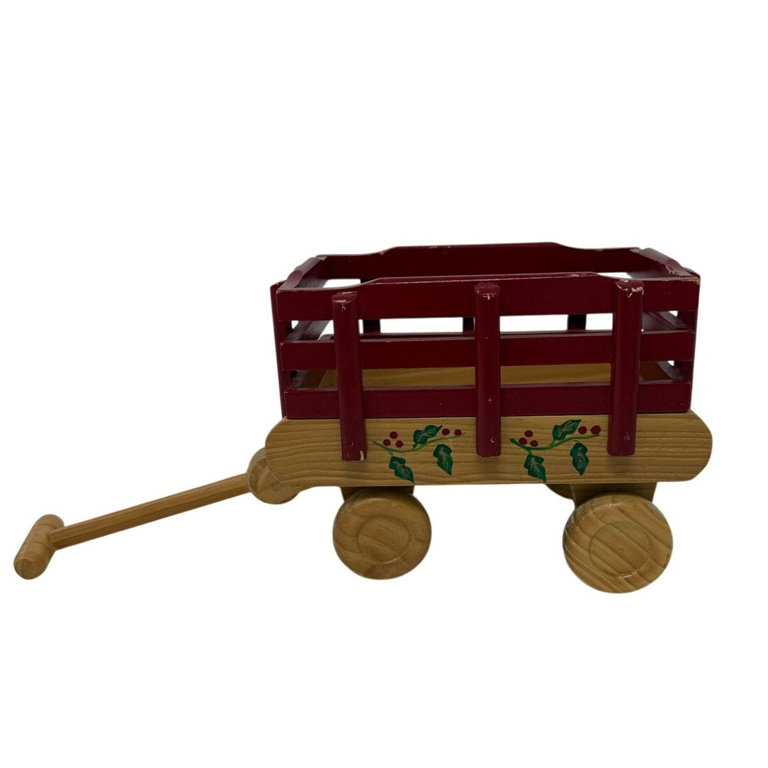 Vintage Painted Wooden Wagon Toy Rustic Farm Decor 12”