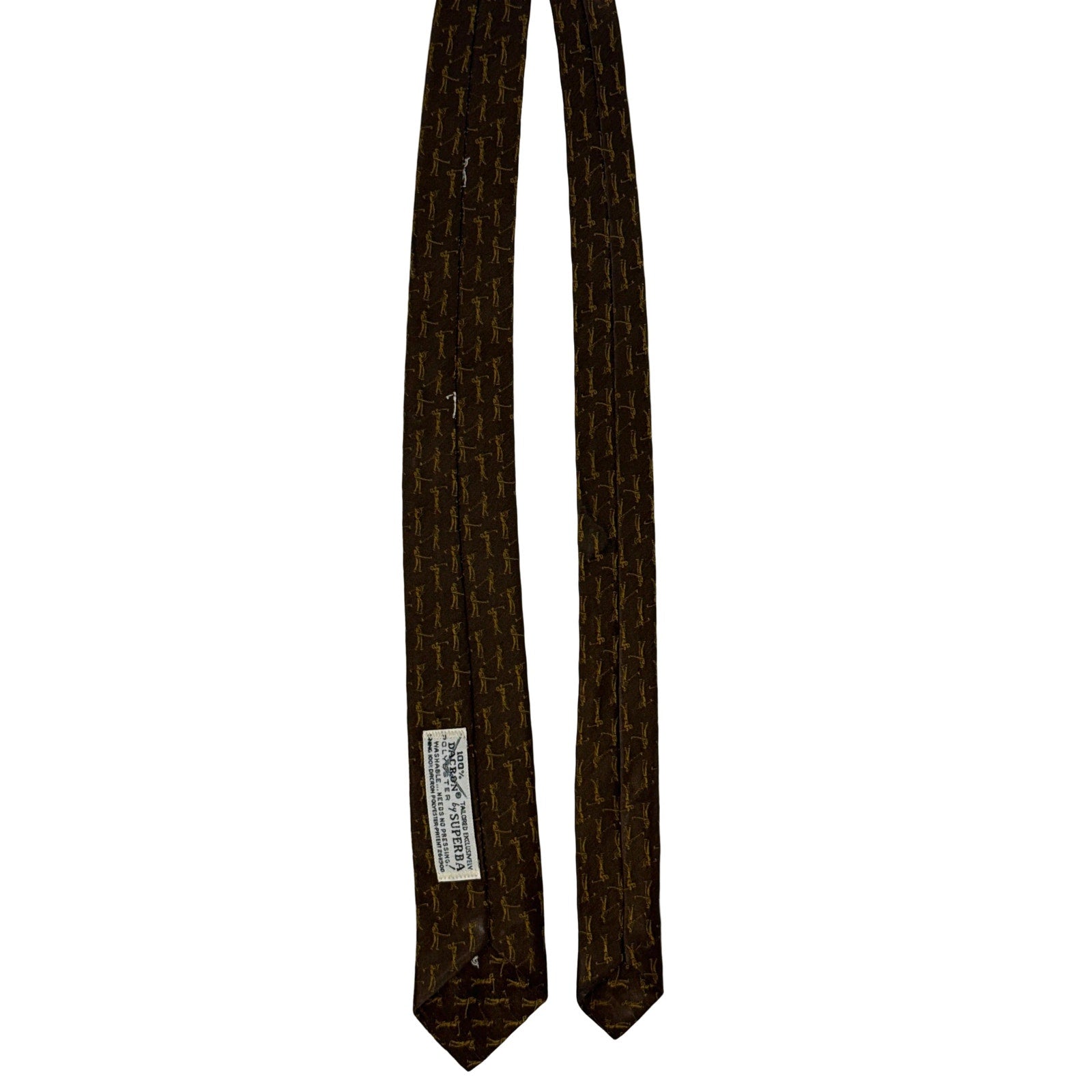 Vintage 60s Superba Brown Golf Novelty Skinny Tie Polyester