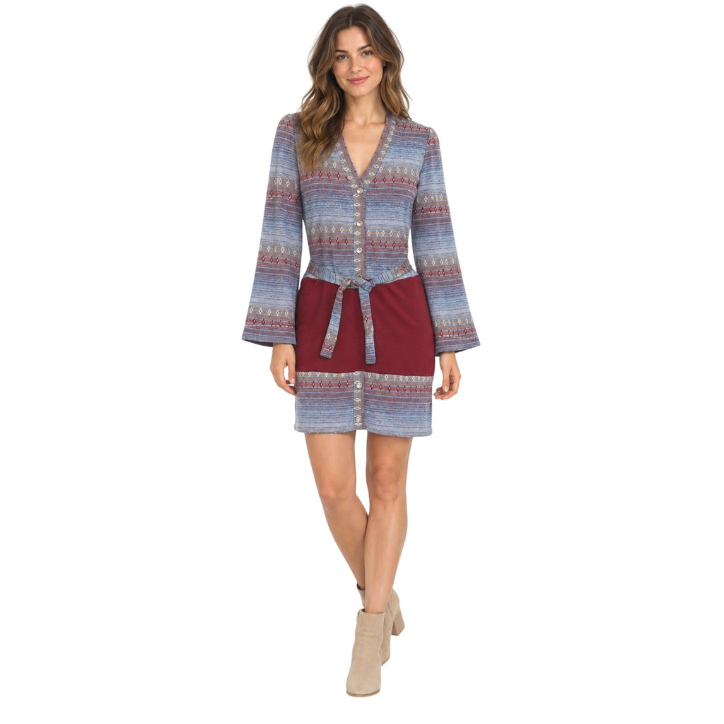 Vintage 1970s NPC Fashions Knit Mini Dress Bell Sleeve Belted Women's Small