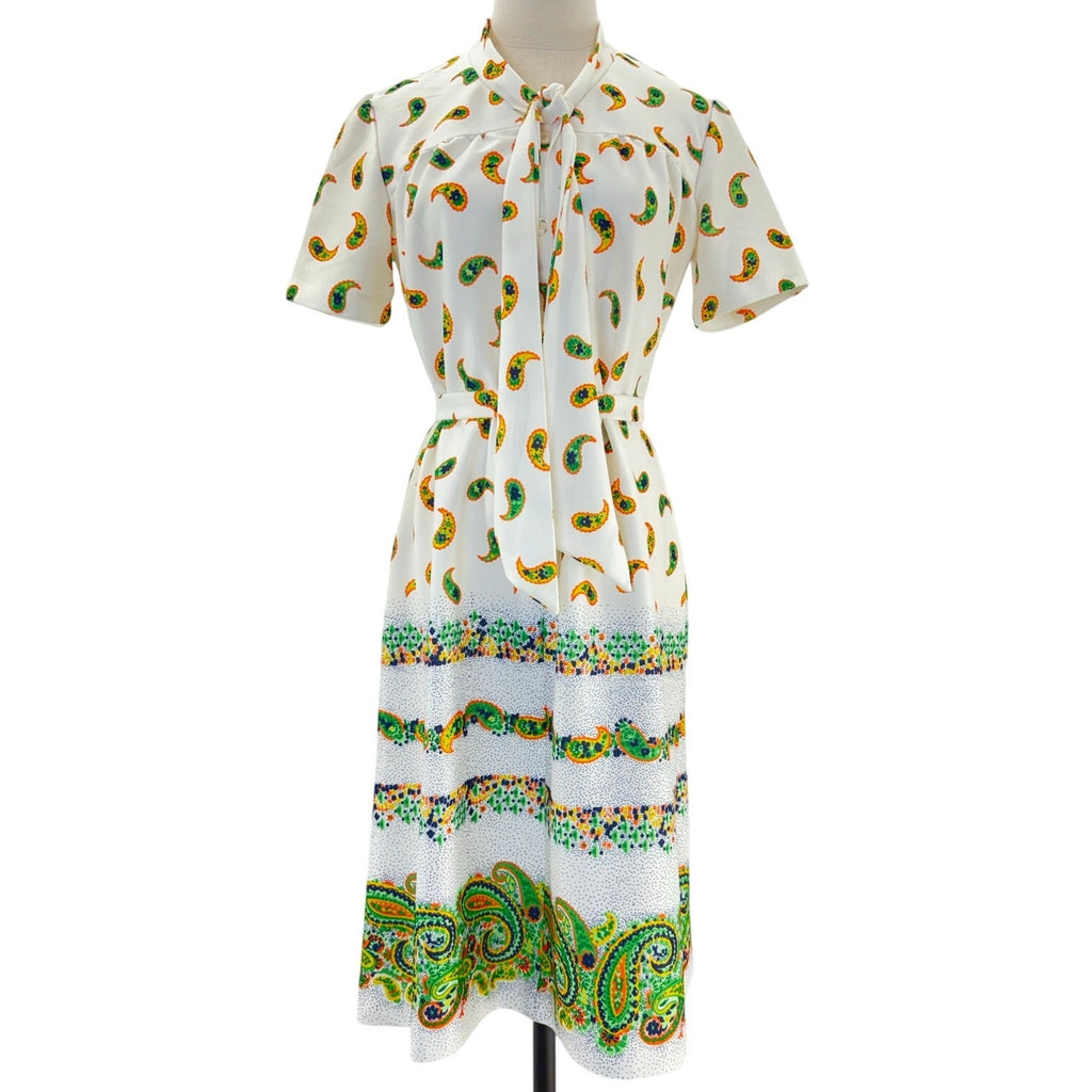 Vintage 70s Walden Classics Paisley Belted Polyester Shirt Dress Size 14