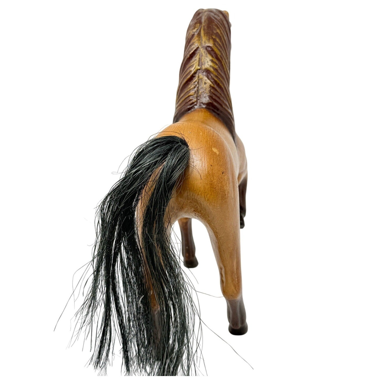 Vintage 70s Hand Carved Wood Horse Figurine Equestrian Decor