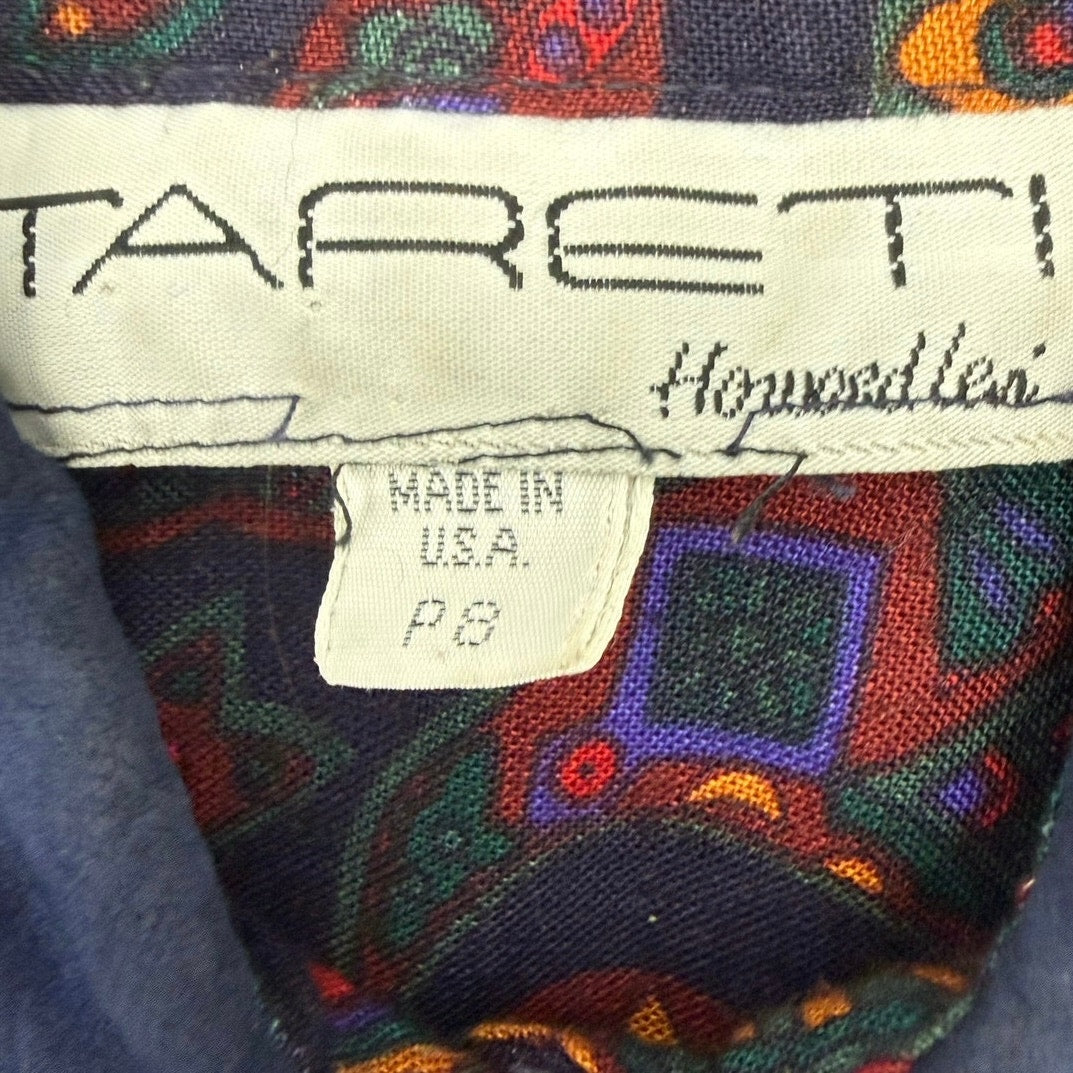 Vintage 80s Tarenti Paisley Rayon Midi Dress Navy Red Pleated Pockets Small