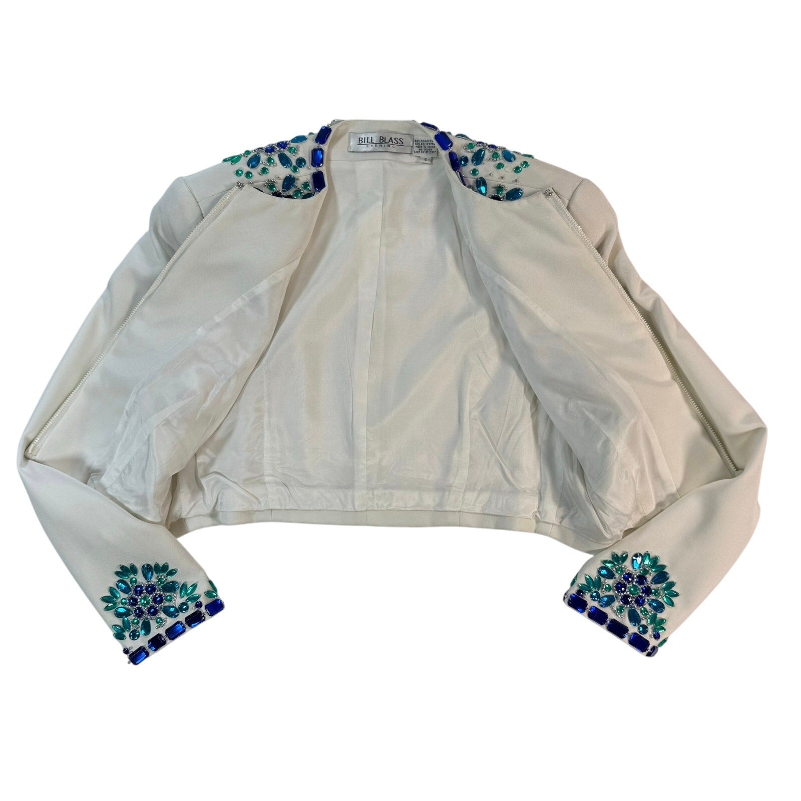 Vintage 90s Women's 6 White Dress Beaded Blazer Jacket Formal Bill Blass