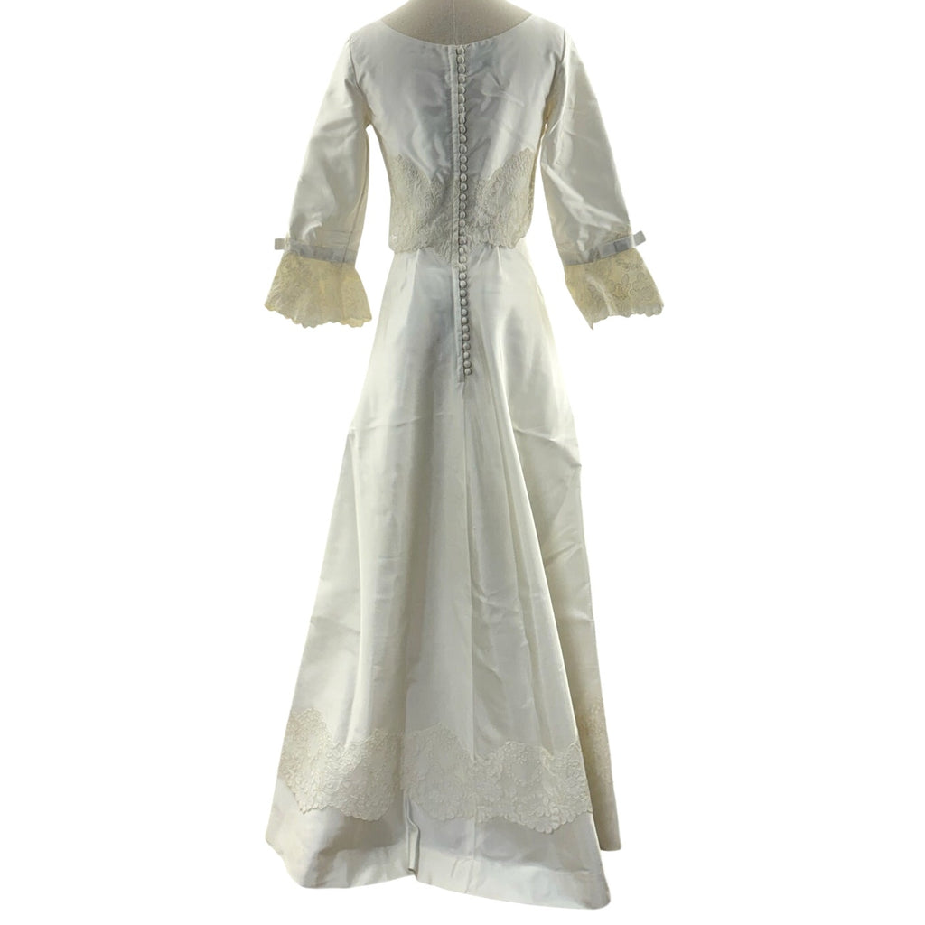 Vintage 1960s Women's XS Alfred Angelo Satin Lace Wedding Dress w Train