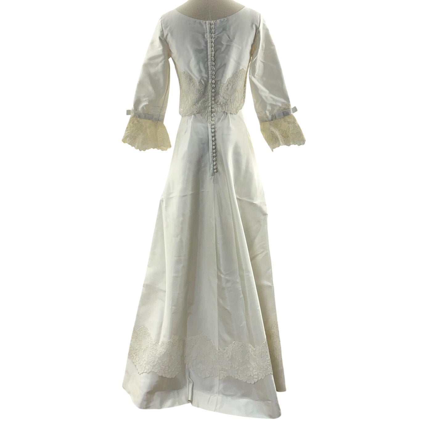 Vintage 1960s Women's XS Alfred Angelo Satin Lace Wedding Dress w Train