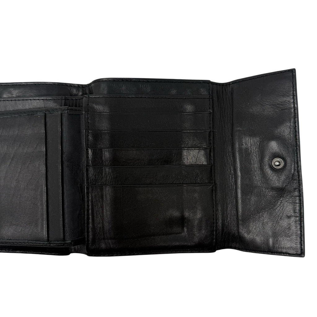 Vintage 00s Perlina New York Black Leather Wallet Clutch Organizer Zip Pocket