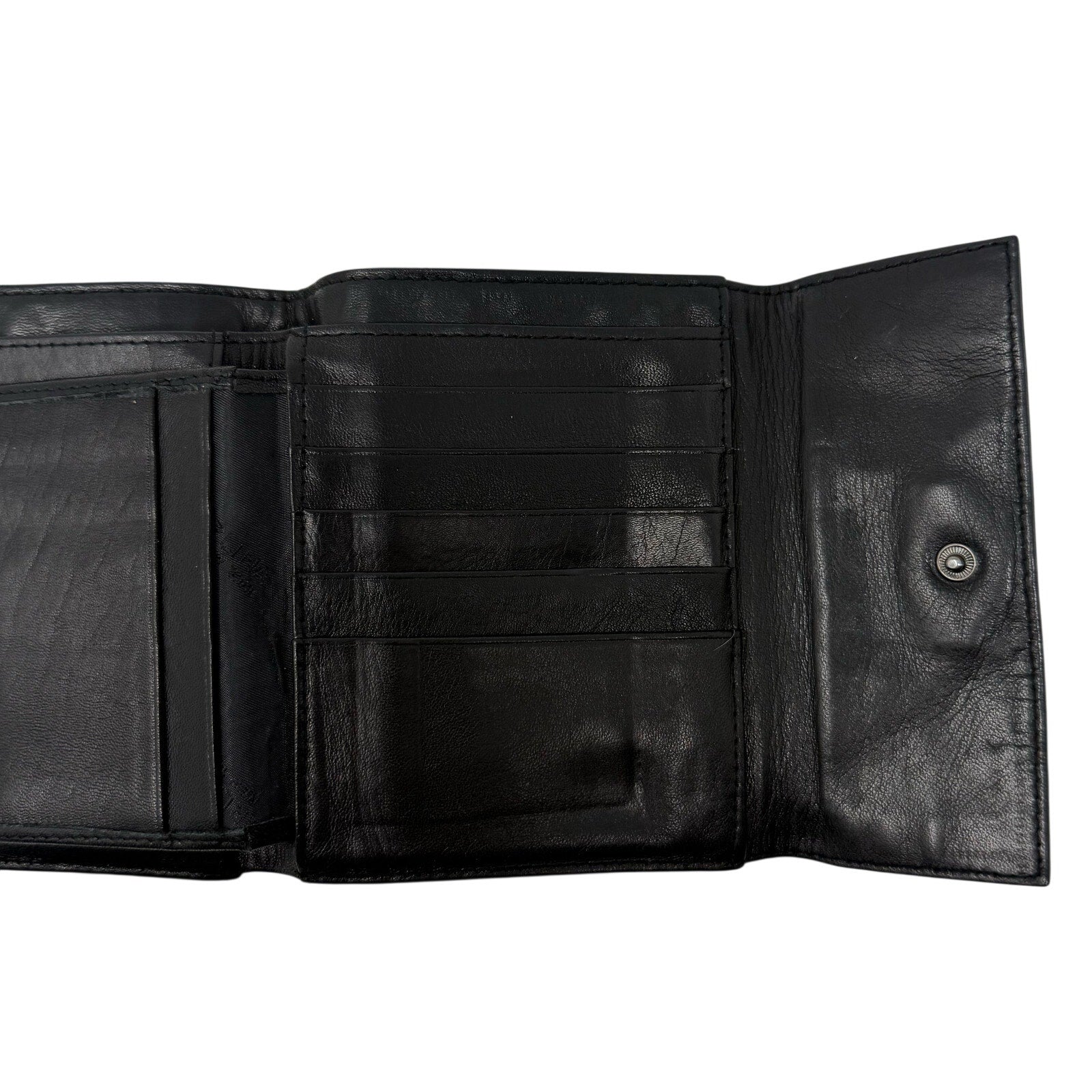Vintage 00s Perlina New York Black Leather Wallet Clutch Organizer Zip Pocket