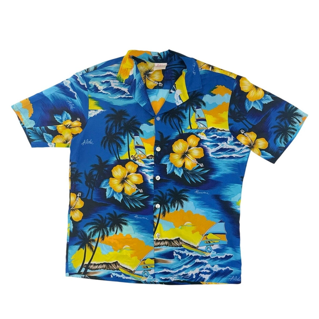 Vintage 80s Kalena Hawaii Aloha Surf Windsurf Floral Shirt Men's Medium